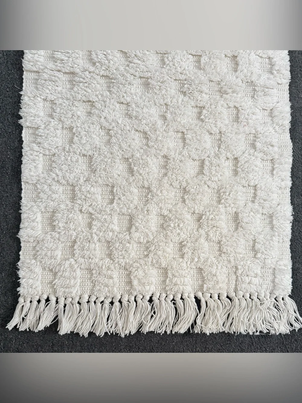 Home Collections Checkered Fringe Bath Mat Cotton Ivory 18x28 NWT